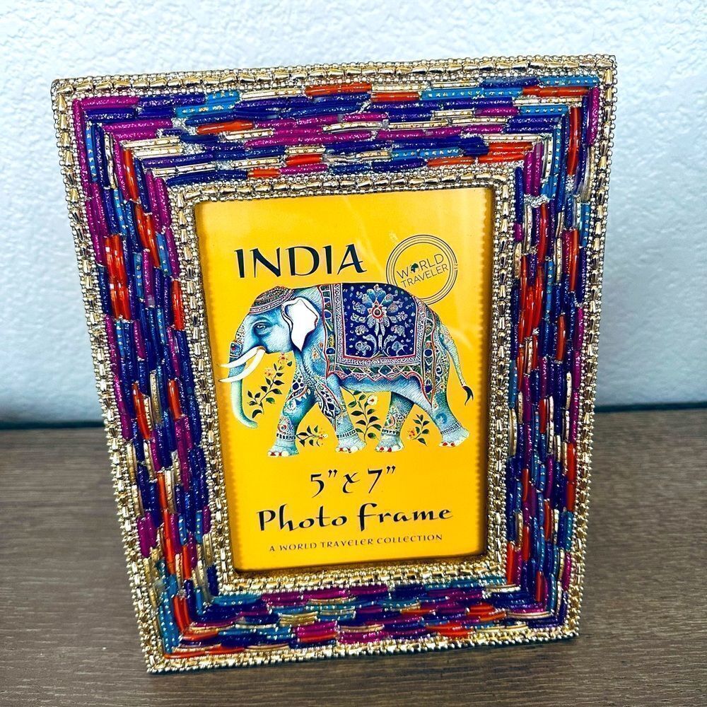 Indian Glass Mosaic Multi Jewel Tone Picture Frame 5x7